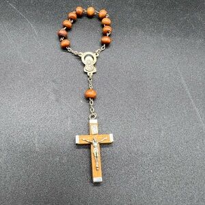 Handmade Miraculous Medal Wrist Rosary Bracelet Holy Land Wooded Beads